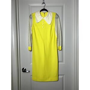 60's mod lemon yellow and cream lace peter pan collar dress